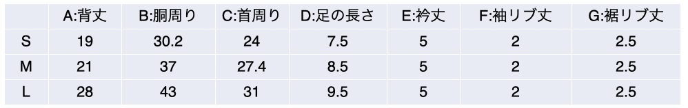 サイズ表